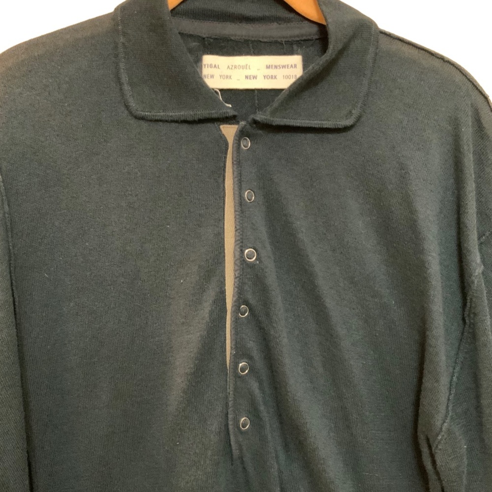 Yigal Azrouel Navy Linen Cotton Blend Navy Polo Snap Buttons sz L - Picture 3 of 8